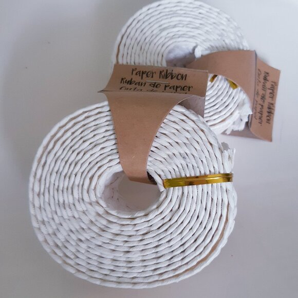 White Basketweave Craft Paper Ribbon Set of 2 - Picture 2 of 3